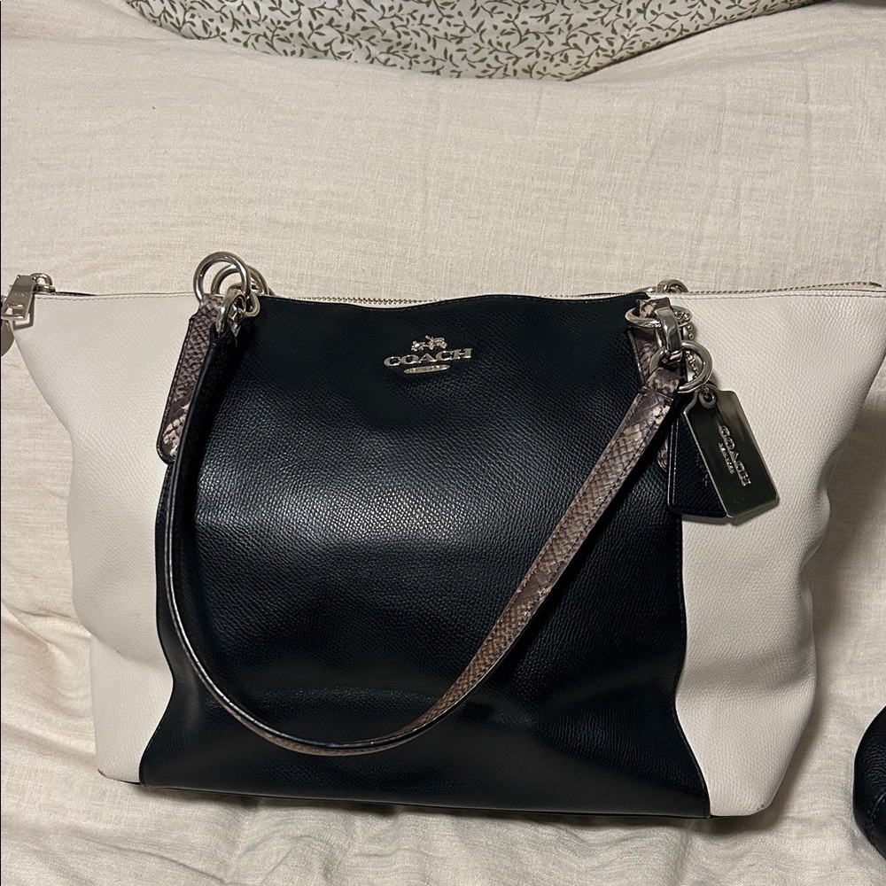 Coach Black and Cream Shoulder Bag Python accent straps